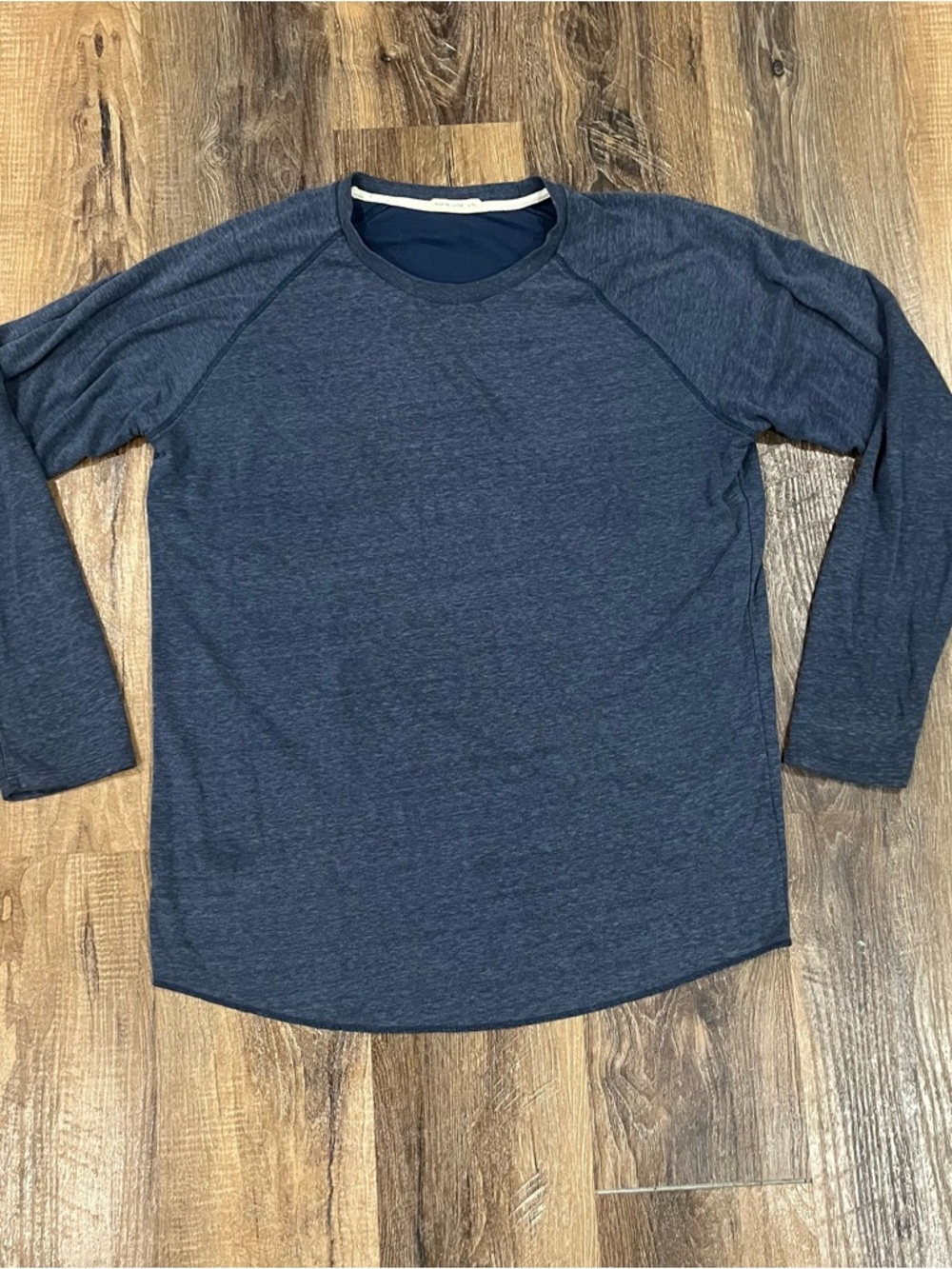 Marine Layer Shirt Mens L/XL Blue Long Sleeve Double Knit Crewneck Curve Hem